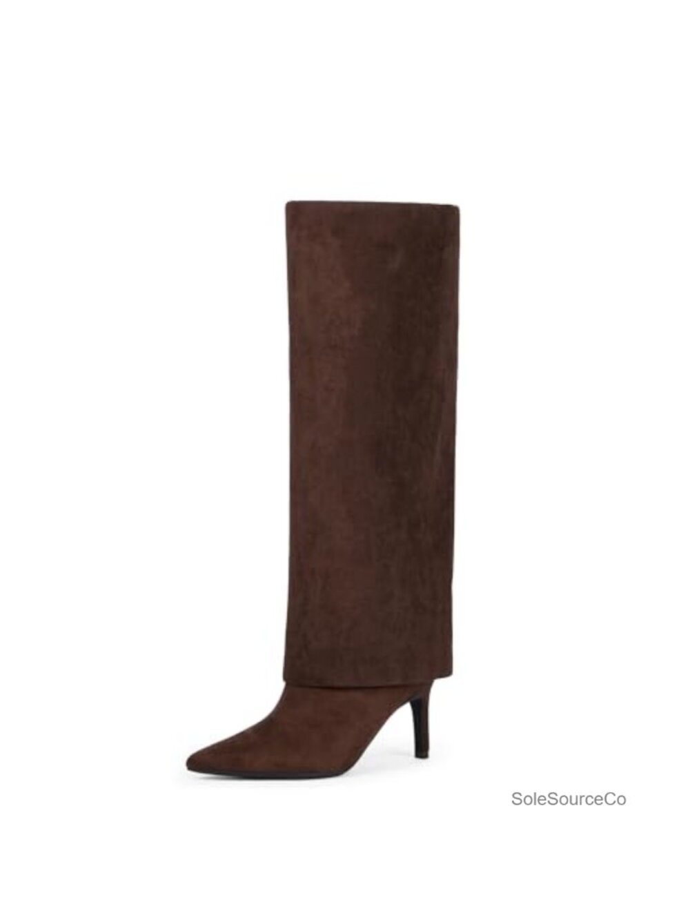 Fold Over Knee High Boots Womens Stiletto Heel Wide Calf Tall